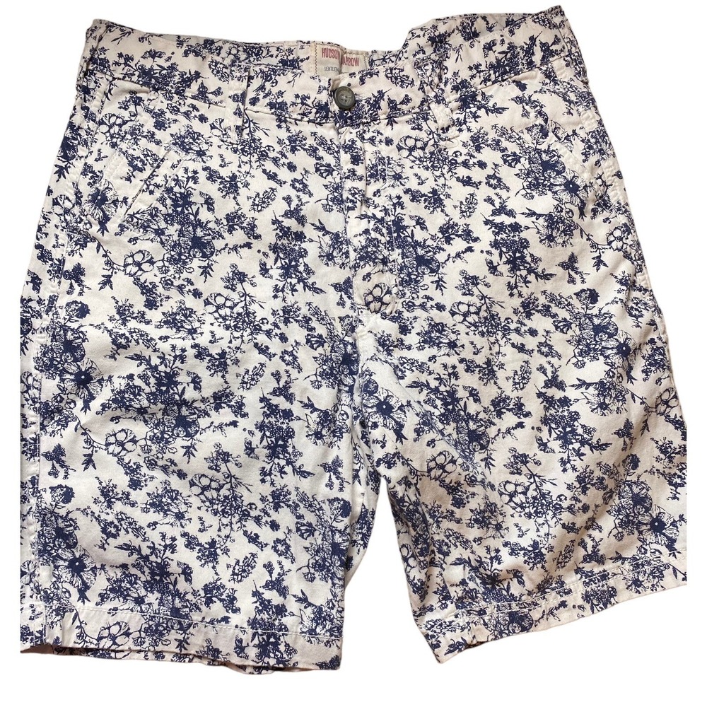 Hudson & Barrow blue floral mens shorts 32 cotton pockets bottoms AOP